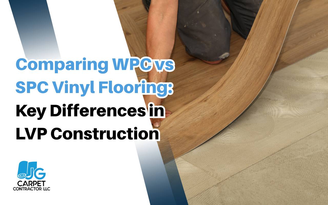 Side-by-side comparison of WPC and SPC vinyl flooring planks showing core materials