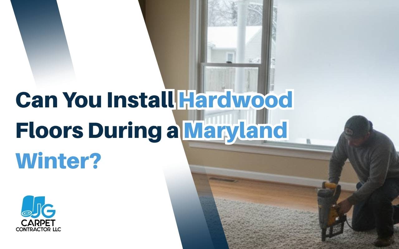 Cozy Maryland living room after successful hardwood floor installation in winter