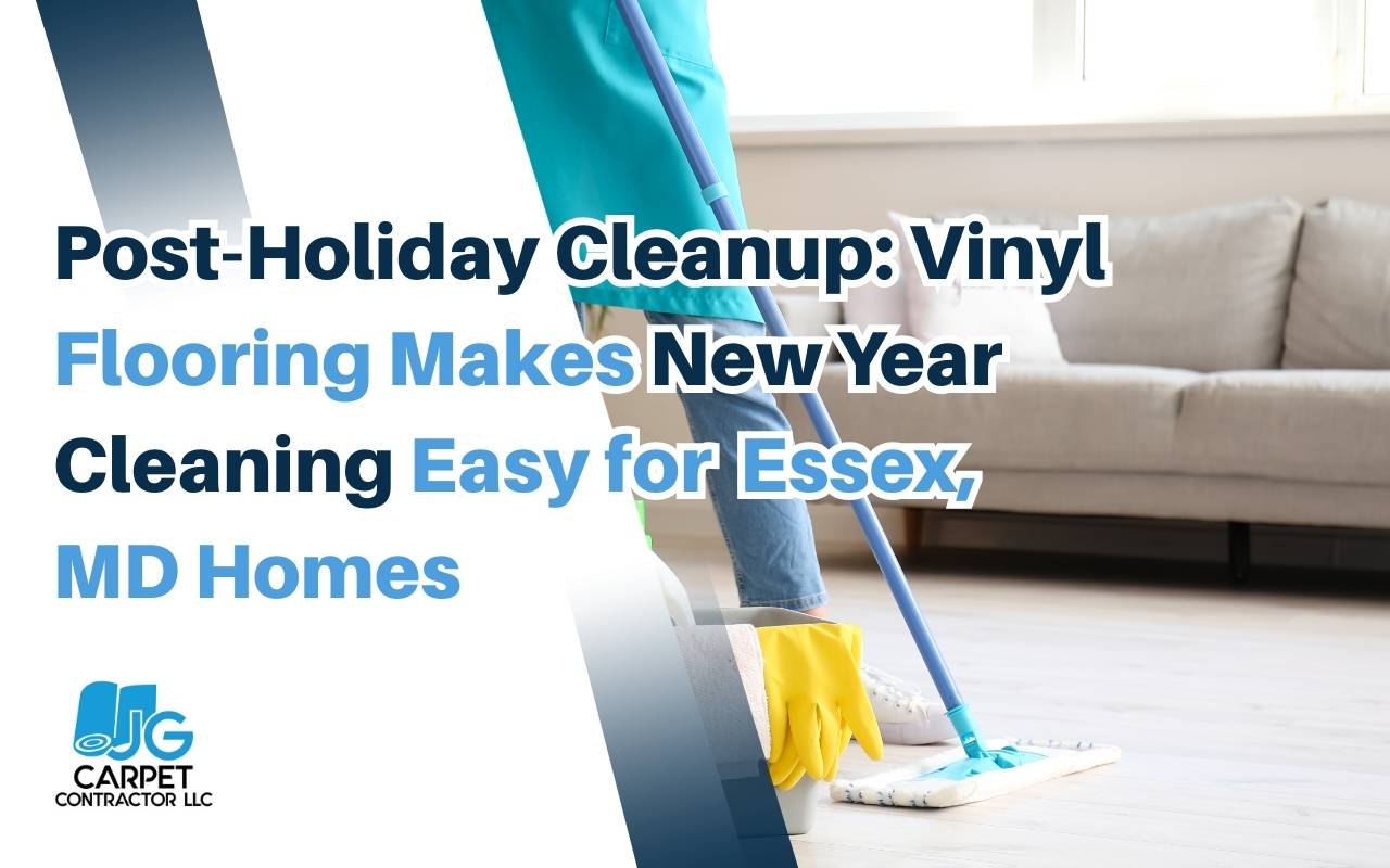 Post-Holiday Floor Cleanup on vinyl flooring in an Essex living room after a family gathering