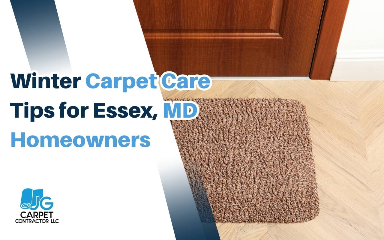 Area rugs protecting living room carpet during Winter Carpet Maintenance in a cozy Maryland home