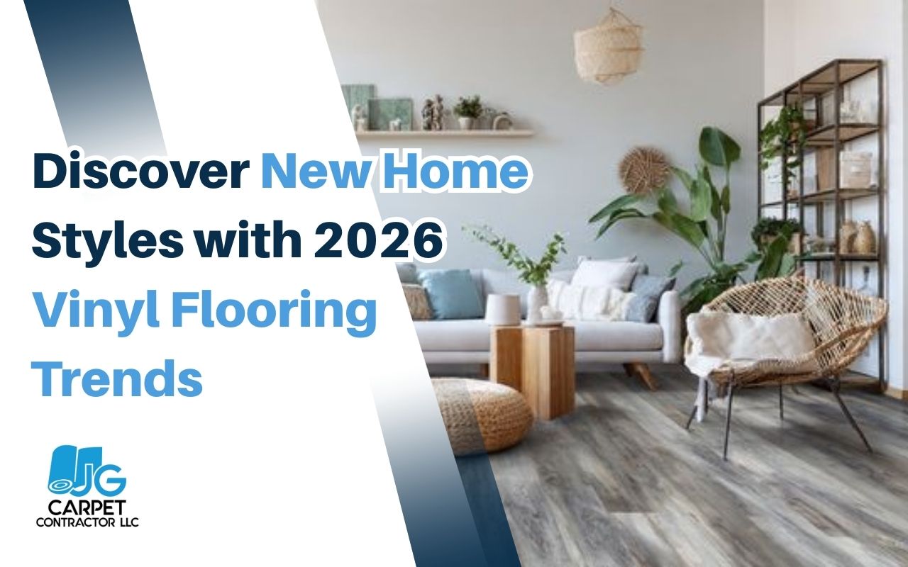 2026 Vinyl Flooring Trends shown in a bright living room with modern LVP styles