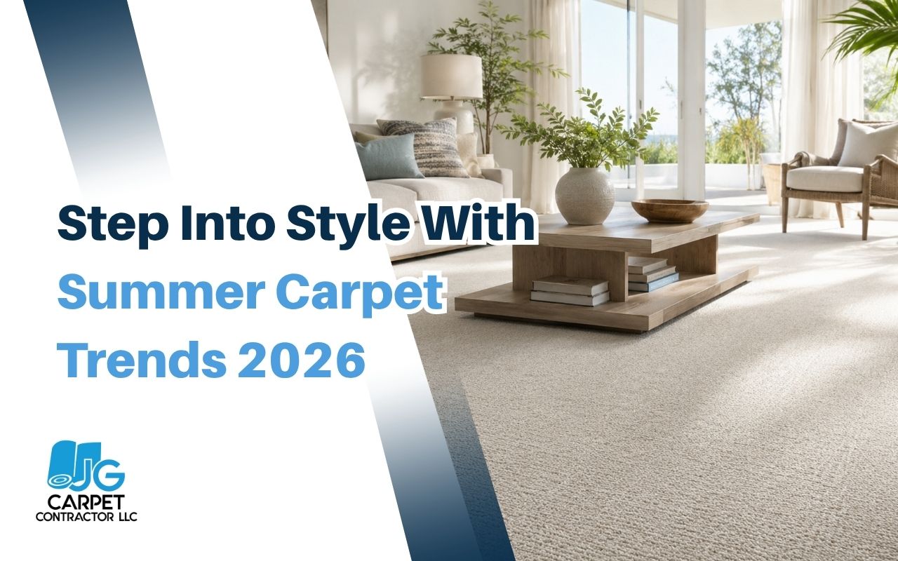 Summer carpet trends 2026 with light carpet in a bright living room