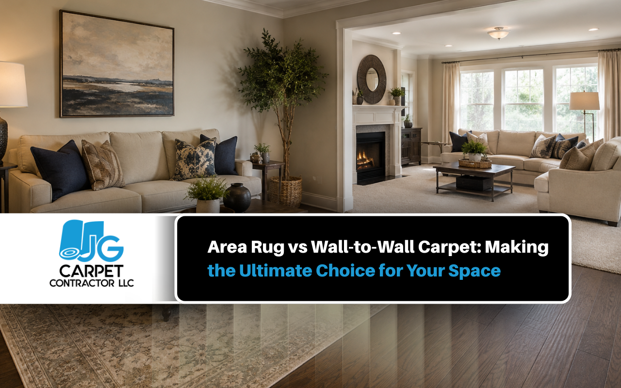 Area rug vs wall-to-wall carpet in a comfortable living room