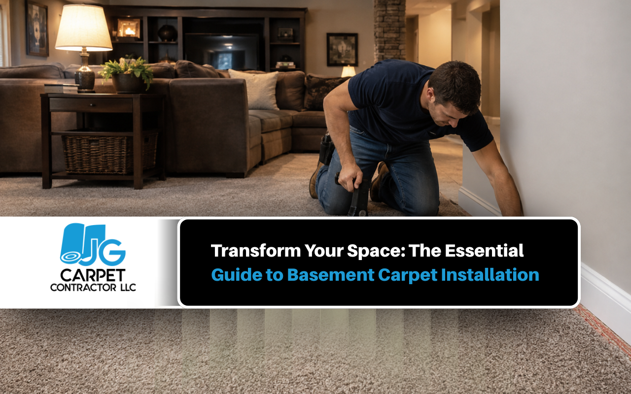 Basement carpet installation in a comfortable Maryland family room