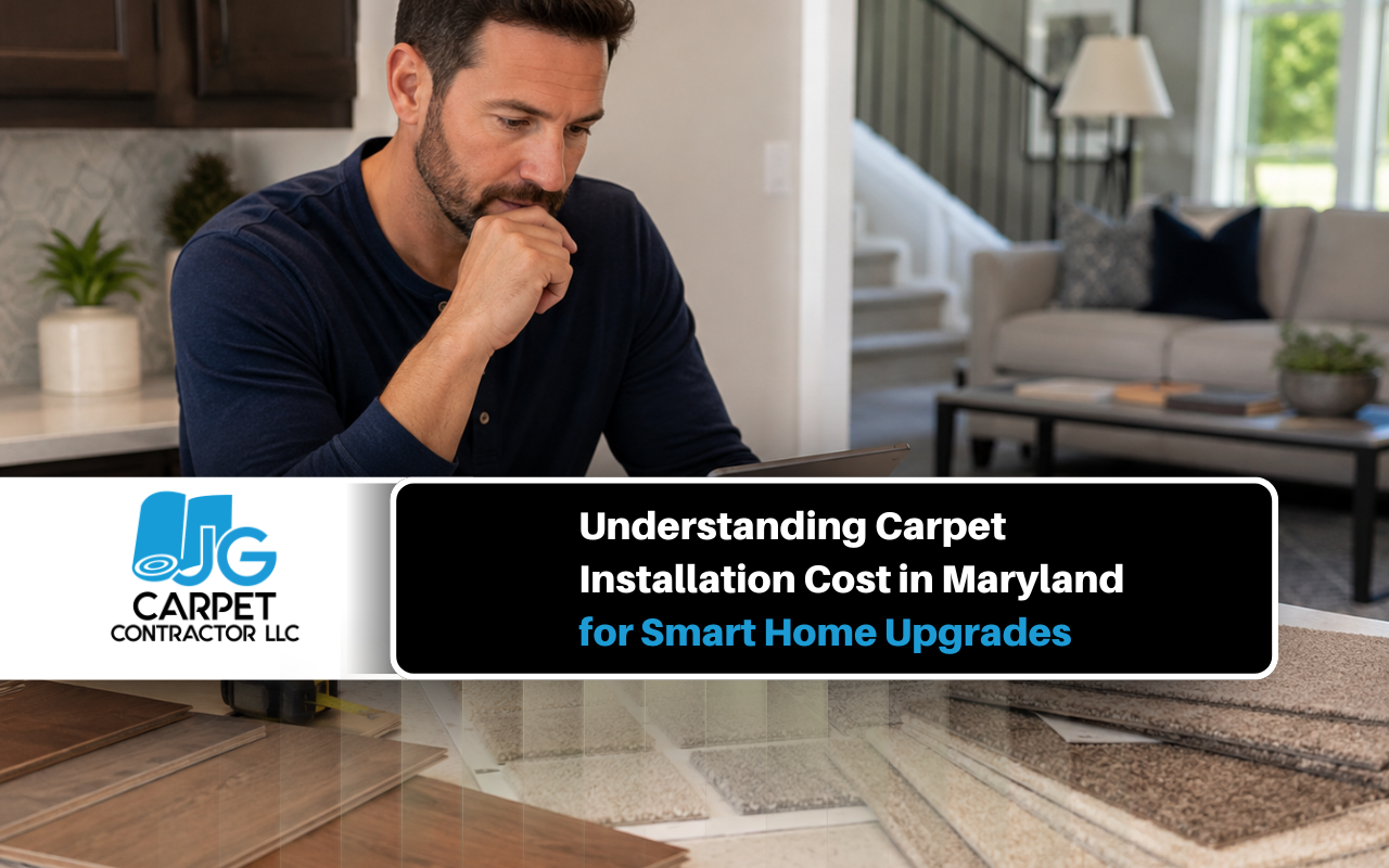 Homeowner reviewing carpet installation cost in Maryland